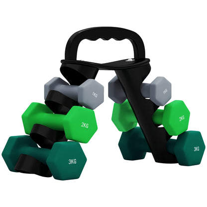Dumbbells Set with Storage Rack, 2 x 1kg, 2 x 2kg, 2 x 3kg, Grey