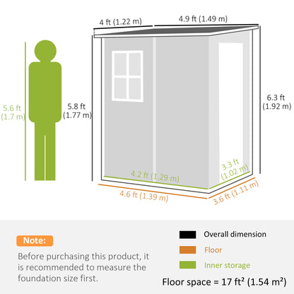 4 x 5FT Garden Storage Shed, Lean to Shed, Lockable Garden Shed with Window, Vent and Plastic Roof, Black