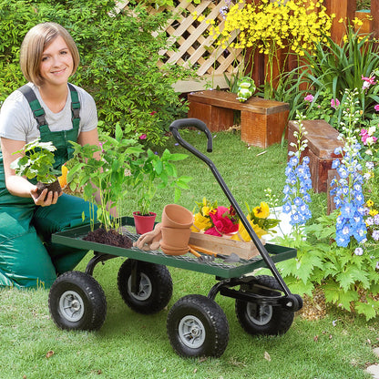 Garden Trolley Cart, Heavy Duty Garden Cart with Metal Frame, 10" Pneumatic Wheels, Rotating Handle, 150kg Capacity