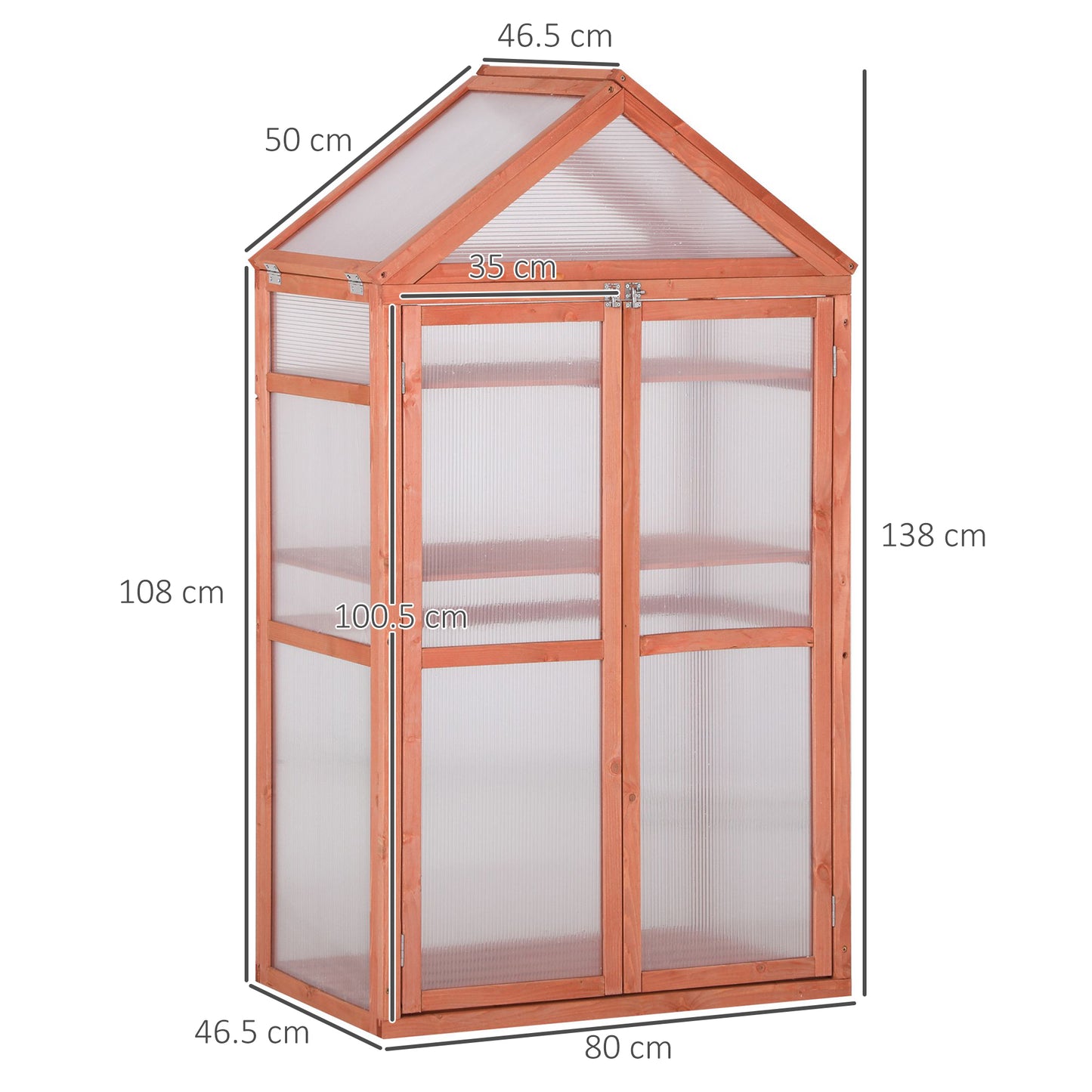 Garden Cold Frame Polycarbonate Greenhouse with Adjustable Shelves, Double Doors, Openable Top Covers