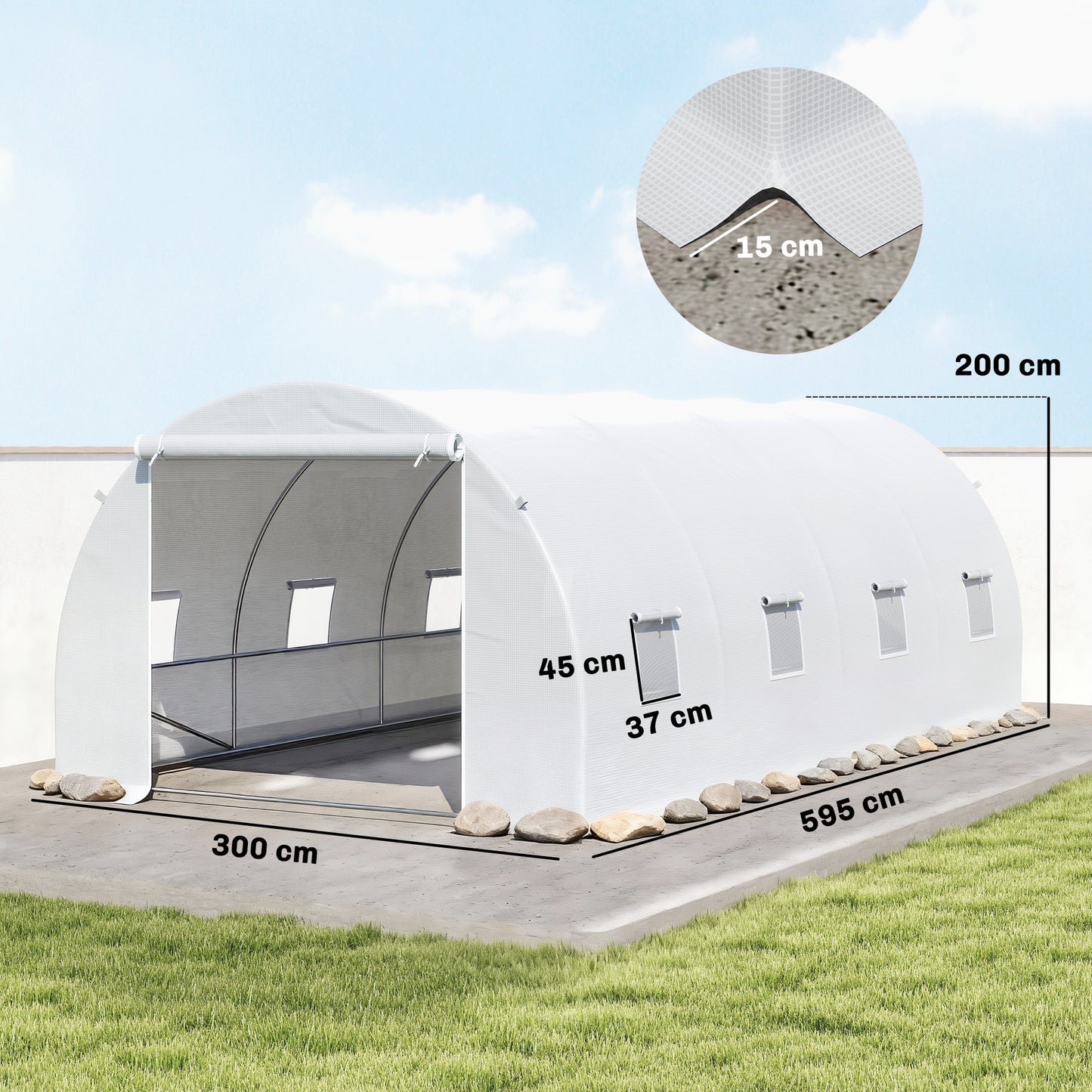 Poly Tunnel for Garden, Walk-in Polytunnel with Door and Roll Up Windows, 6 x 3 x 2 m, White