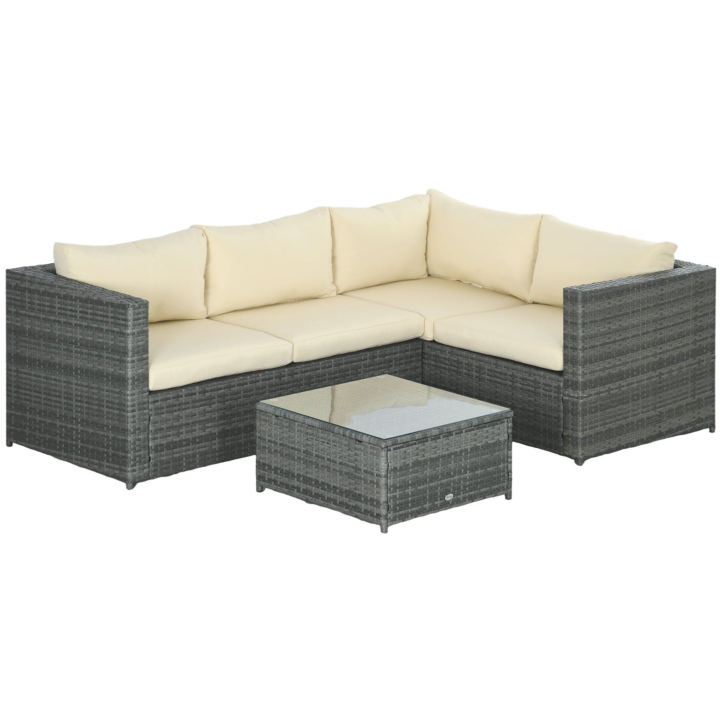 3 Pieces PE Rattan Garden Furniture Set with 10 cm Thick Cushions, 4 Seater Garden Corner Sofa Set