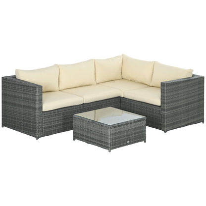 3 Pieces PE Rattan Garden Furniture Set with 10 cm Thick Cushions, 4 Seater Garden Corner Sofa Set