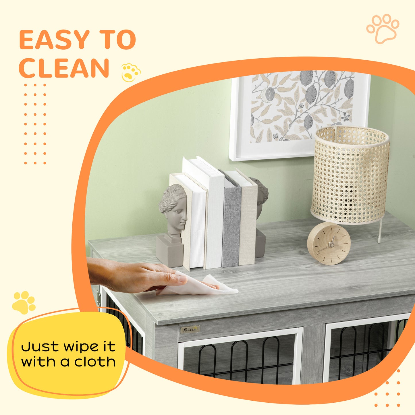 Dog Crate Furniture, Dog Cage End Table. with Soft Cushion, Double Door, for Medium/Large Dogs, Grey