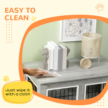 Dog Crate Furniture, Dog Cage End Table. with Soft Cushion, Double Door, for Medium/Large Dogs, Grey