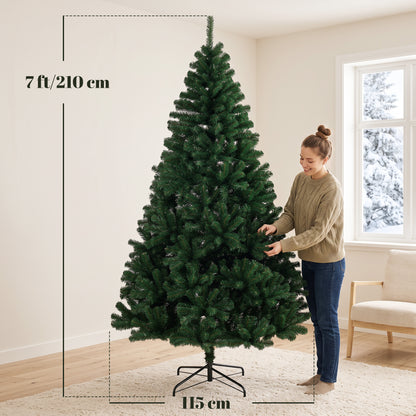 7ft Artificial Christmas Tree, Fir Hinged Xmas Tree with 1100 Branch Tips, Foldable Steel Stand, Green
