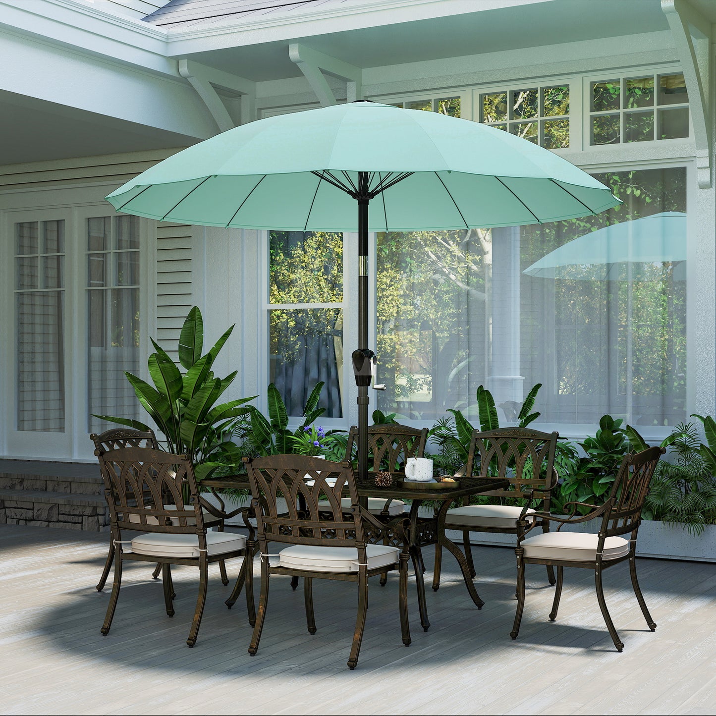 2 m Shanghai Garden Parasol Umbrella with 16 Fibreglass Ribs, Outdoor Parasol Sun Shade with Crank & Tilt, Turquoise