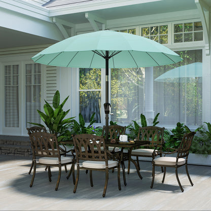 2 m Shanghai Garden Parasol Umbrella with 16 Fibreglass Ribs, Outdoor Parasol Sun Shade with Crank & Tilt, Turquoise