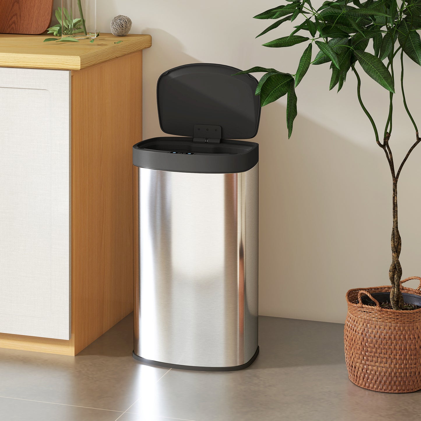 55L Sensor Bin with Soft-Close Lid, Automatic Touchless Motion Sensor Kitchen Bin with Fingerprint Resistant Stainless Steel