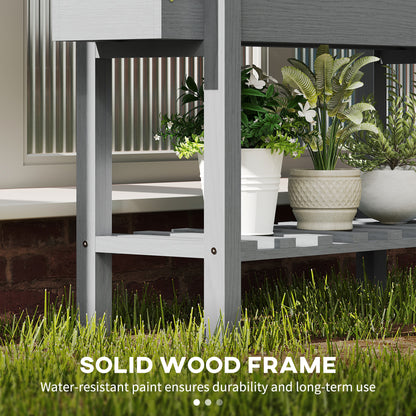 Wooden Two-Tier Raised Planter, Two Drainage Holes, 35L - Grey