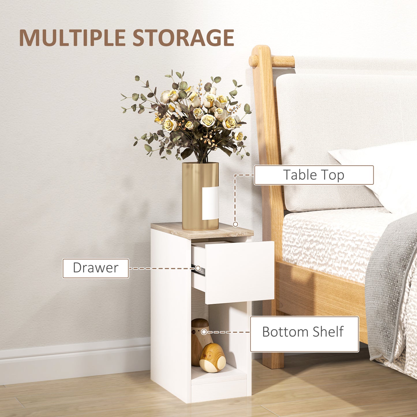 Set of Two Modern Storage Bedside Tables - Cream White
