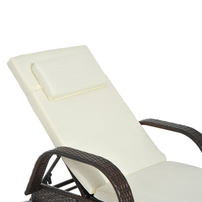 Brown Rattan Sun Lounger w/ Adjustable Steel Frame,200Lx73Wx56-103H cm