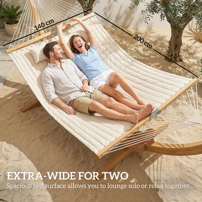 Double Hammock 2 Person Swing Bed with Spreader Bars, Pillows, Pad, 200 x 140cm, Cream White