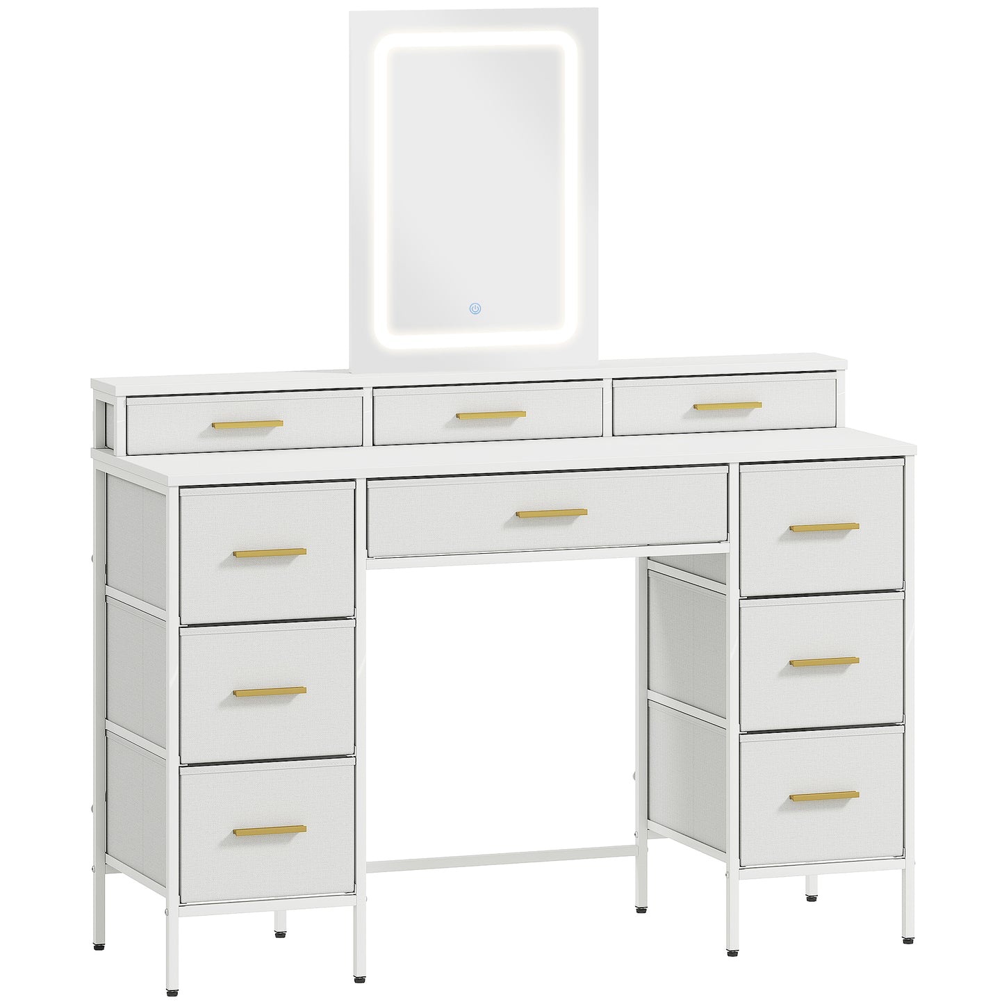 Multi-Storage Elegant Dressing Table, with LED Mirror - White