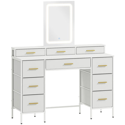 Multi-Storage Elegant Dressing Table, with LED Mirror - White