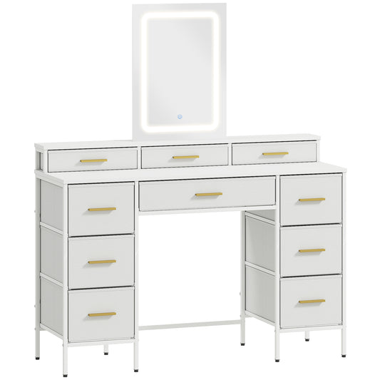 Multi-Storage Elegant Dressing Table, with LED Mirror - White
