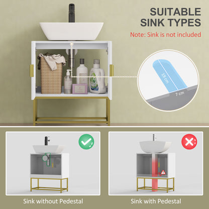 Bathroom Mirror Cabinet Under Sink Storage Cabinet Basin Cupboard with 2 Doors and Gold Steel Legs