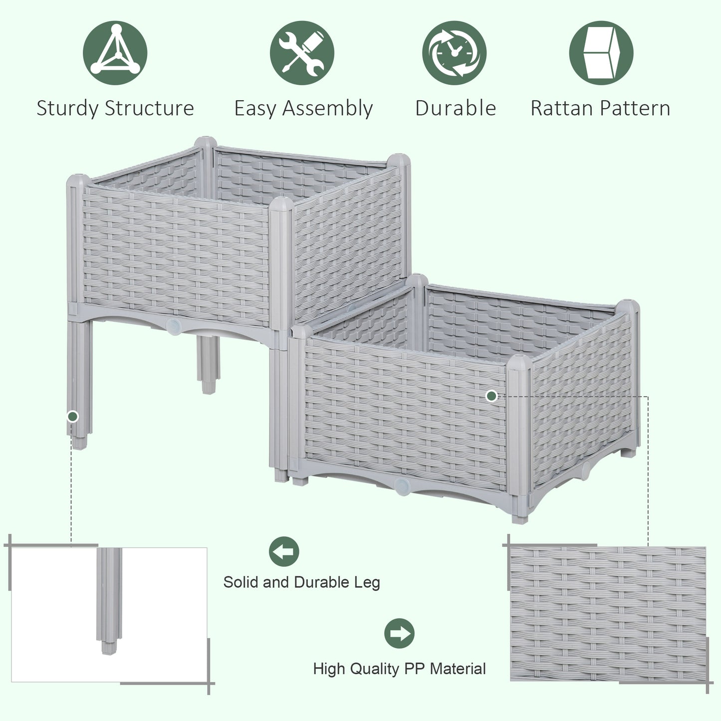 Set of Two Rattan-Effect Planters - Grey