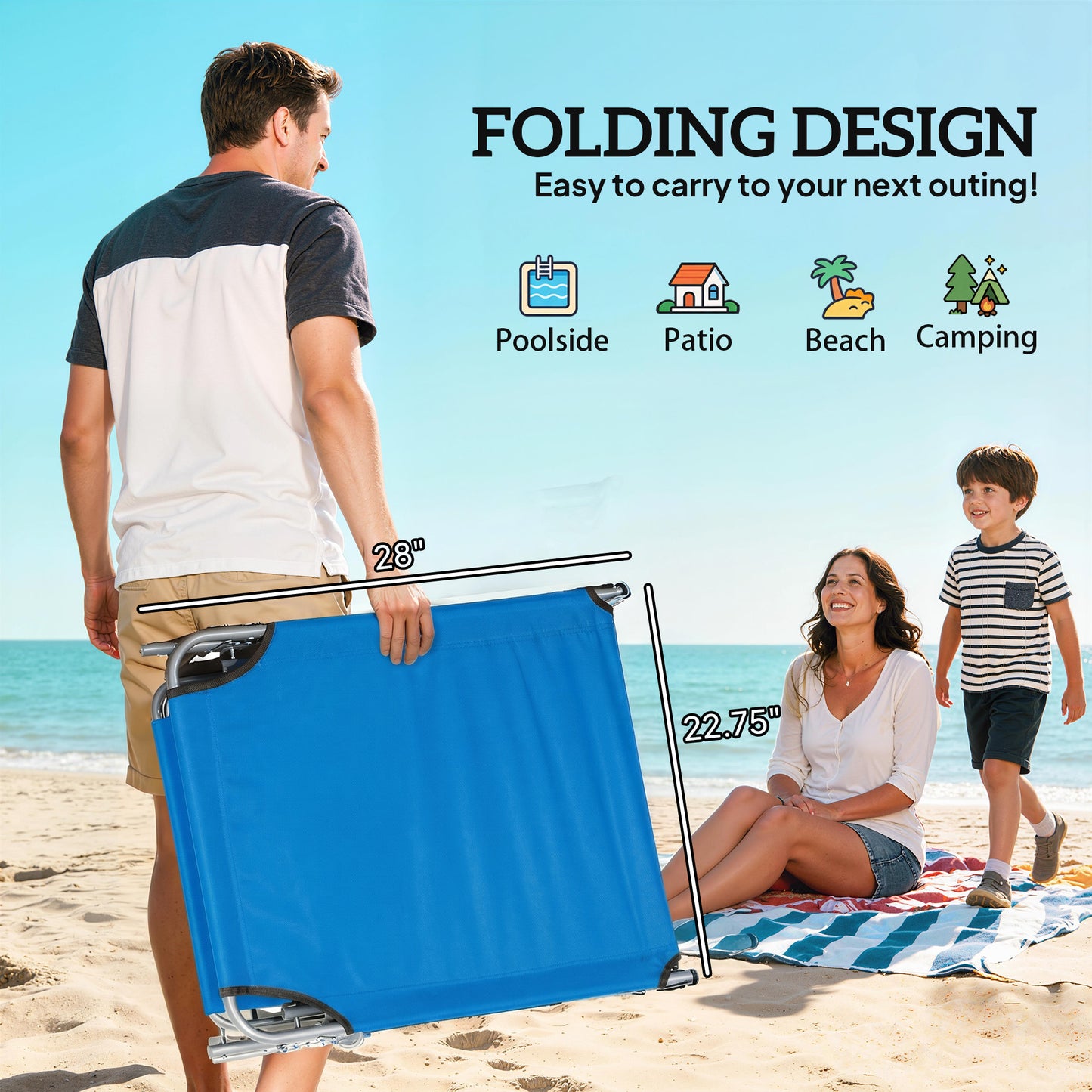 Sun Lounger, with Adjustable Face Canopy - Bright Blue