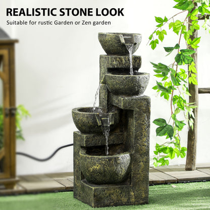 Garden Water Feature Waterfall Fountain with 4-Tier Stone Look Bowls, Adjustable Flow