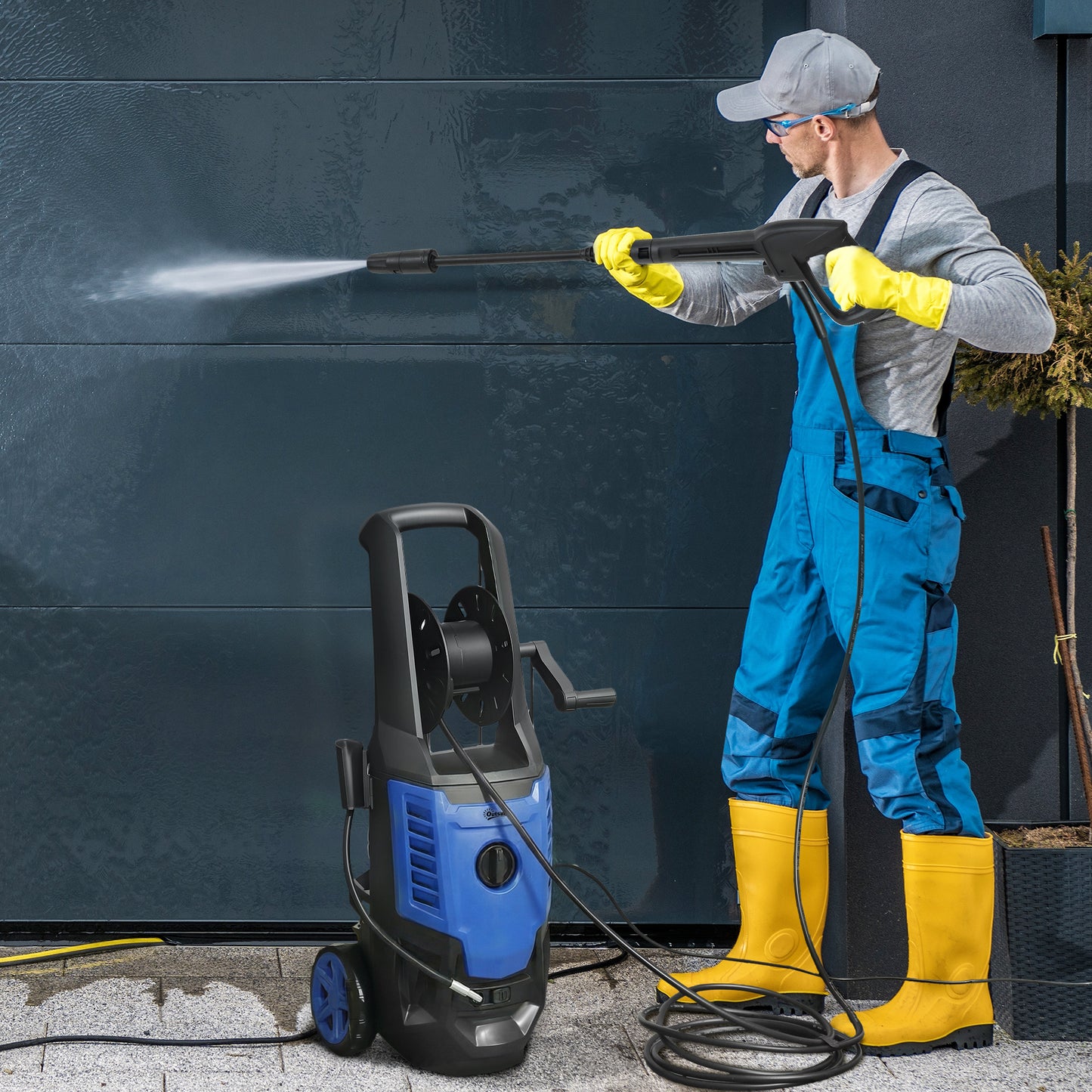 2200W High Pressure Washer, 170 Bar Pressure Washer with Adjustable Nozzle and 6M Hose, 32W x 32D x 80H cm Blue