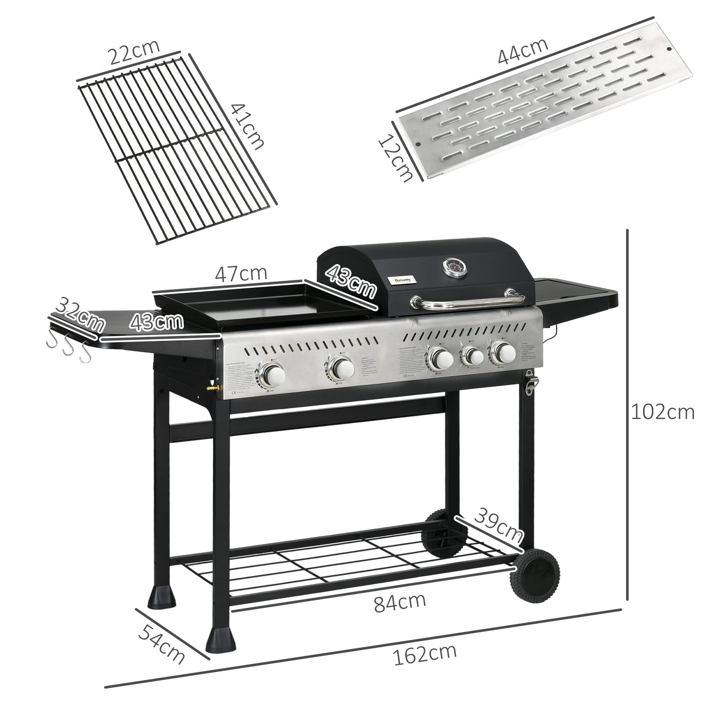 12kW Deluxe Duo Gas BBQ, with Grill, Plancha and Side Burner - Black