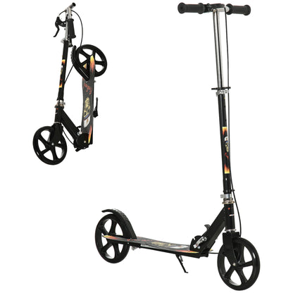 Kids Foldable Kick Scooter w/ Adjustable Height, Break, Big Wheels, for Ages 7-14 Years - Black