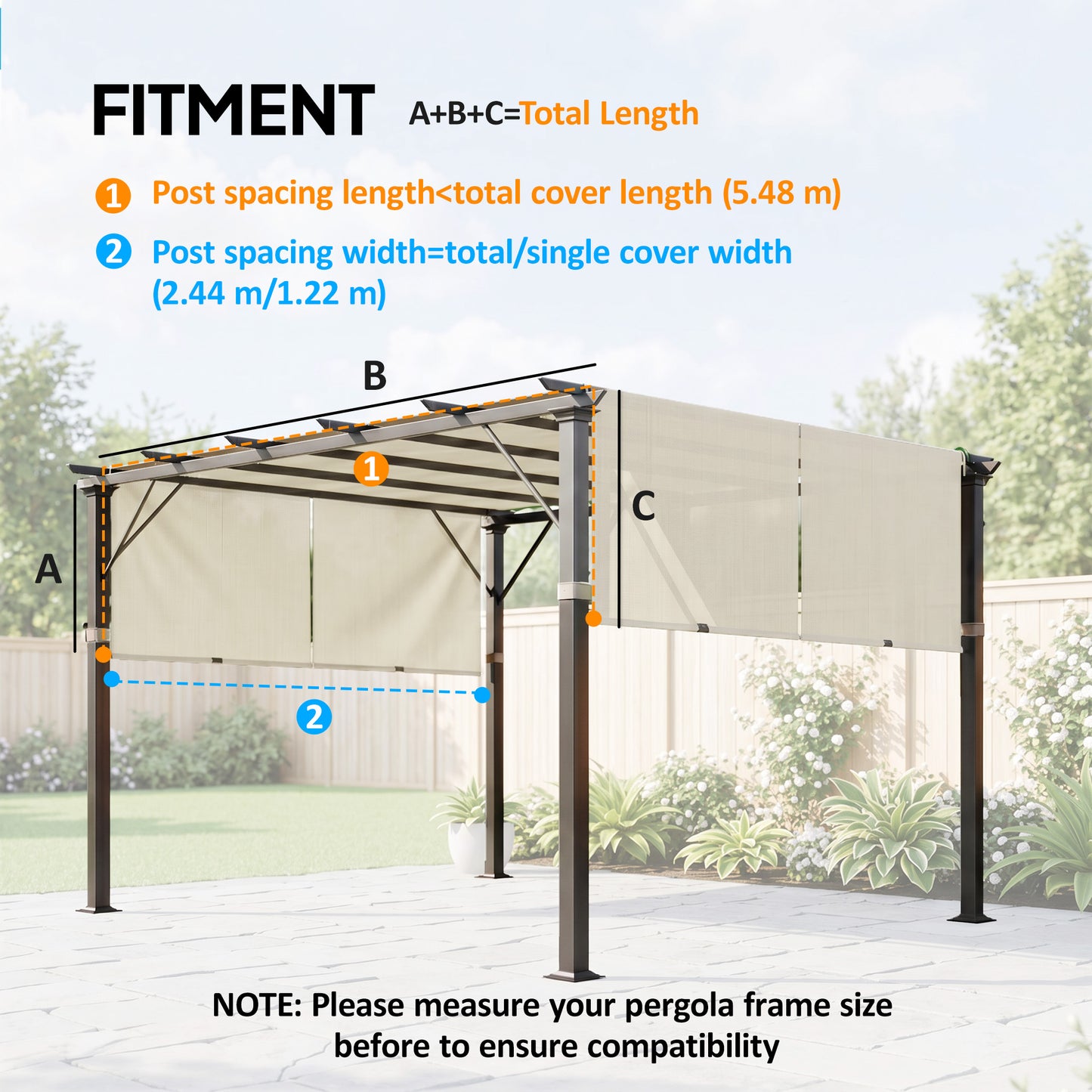 2 Pcs UV Protection Pergola Replacement Canopy, Pergola Shade Cover, Easy to Install, for 3 x 3(m) Pergola, Cream White