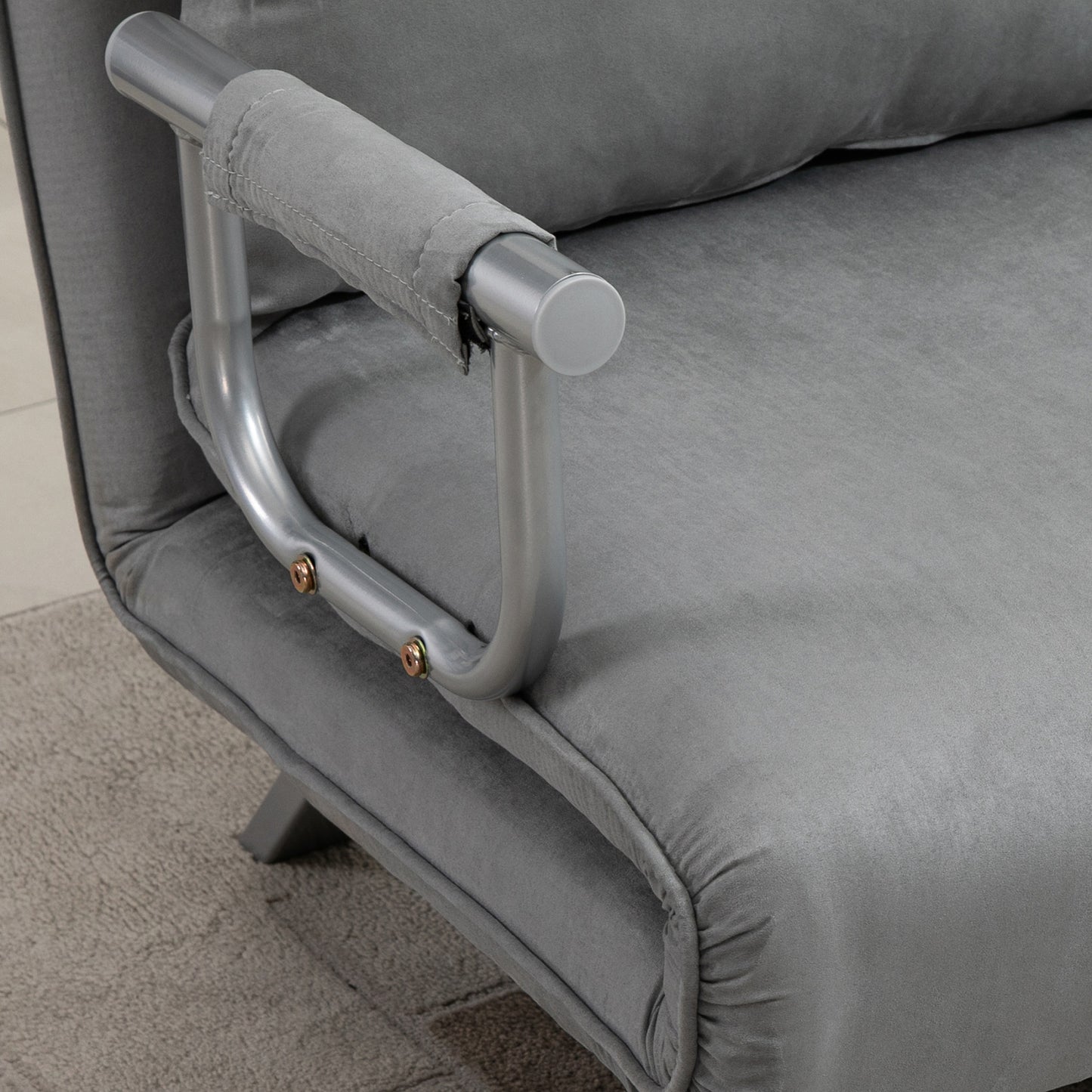 Two-Seater Click-Clack Sofa Bed with Pillows - Light Grey