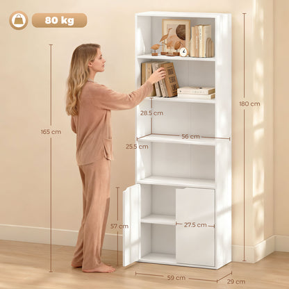 6-Tier Tall Bookcase, Bookshelf with 4 Open Shelves and Double Door Storage Cabinet