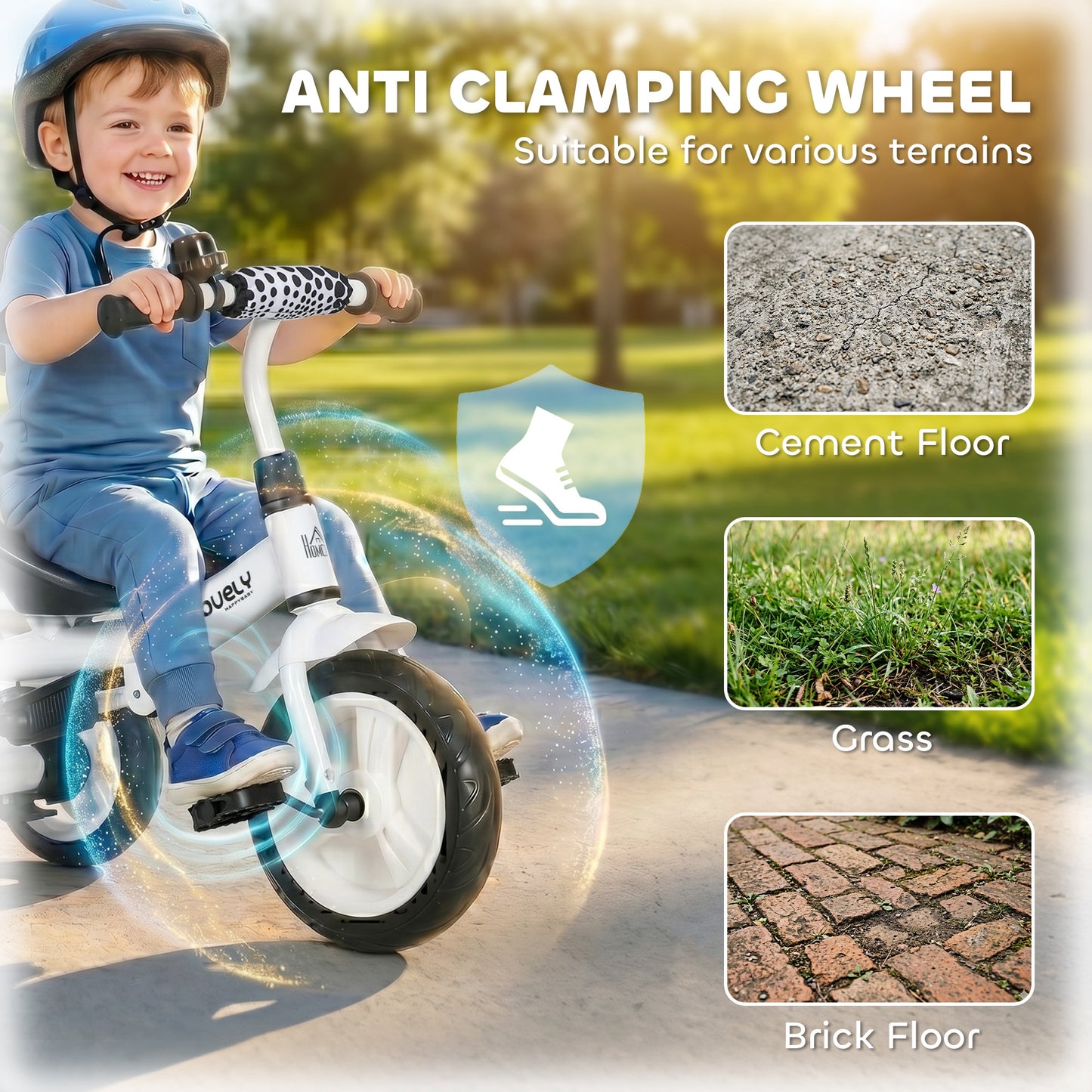 6 in 1 Tricycle for Kids with 5-point harness straps, Removable Canopy, White