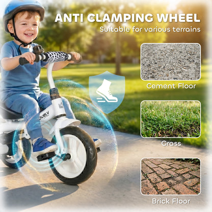 6 in 1 Tricycle for Kids with 5-point harness straps, Removable Canopy, White