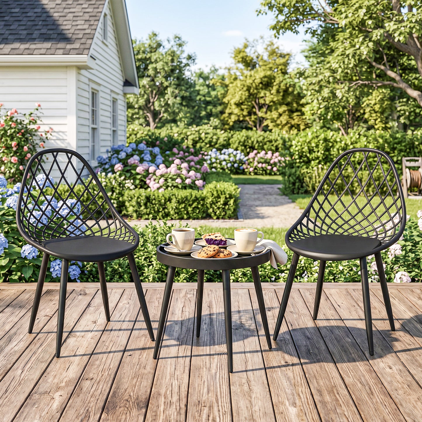 3-Piece Outdoor Bistro Set with 2 Chairs and Round Table for Garden, Balcony, Porch, Black