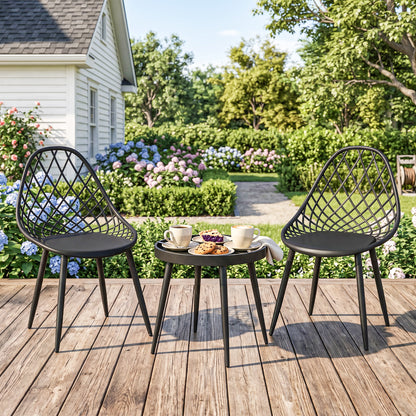 3-Piece Outdoor Bistro Set with 2 Chairs and Round Table for Garden, Balcony, Porch, Black
