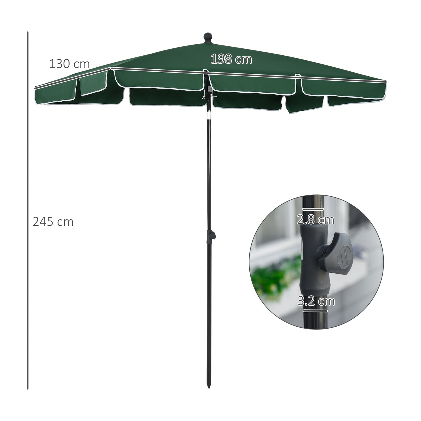 Garden Parasol Umbrella, Outdoor Market Table Umbrella with Ruffles & Aluminium Pole
