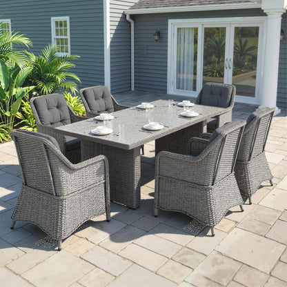 6 Seater Rattan Garden Dining Set with Cushions, Aluminium Outdoor Patio Furniture Set for Garden Gatherings & Outdoor Dining
