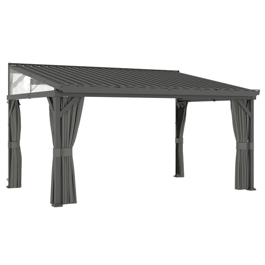 4.3 x 3 m Garden Pergola with Galvanised Steel Roof, Lean to Pergola Gazebo with Netting Curtains, Dark Grey