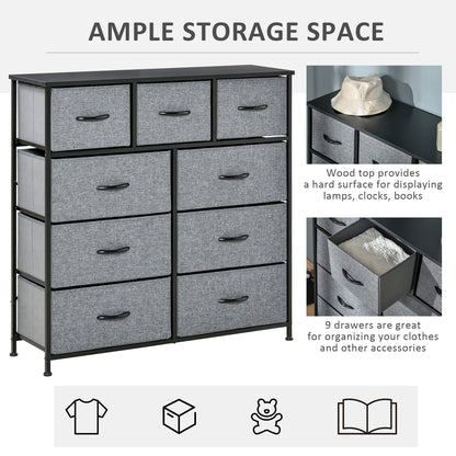 Nine Drawer Fabric Dresser - Grey