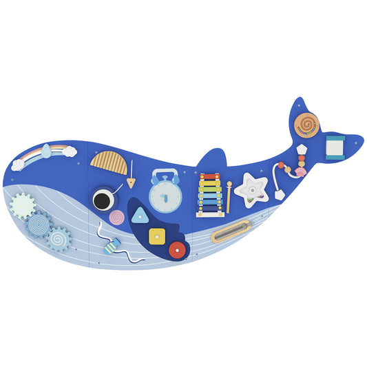 Whale Activity Wall Busy Board, 13 in 1 Montessori Inspired Sensory Wall Panel for Playroom Nursery Boys Girls 2+, Blue