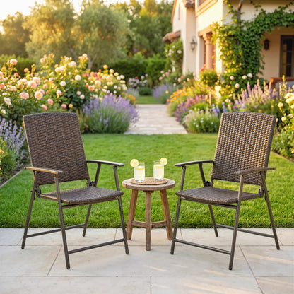 Set of Two Folding Rattan Seat Chairs - Brown
