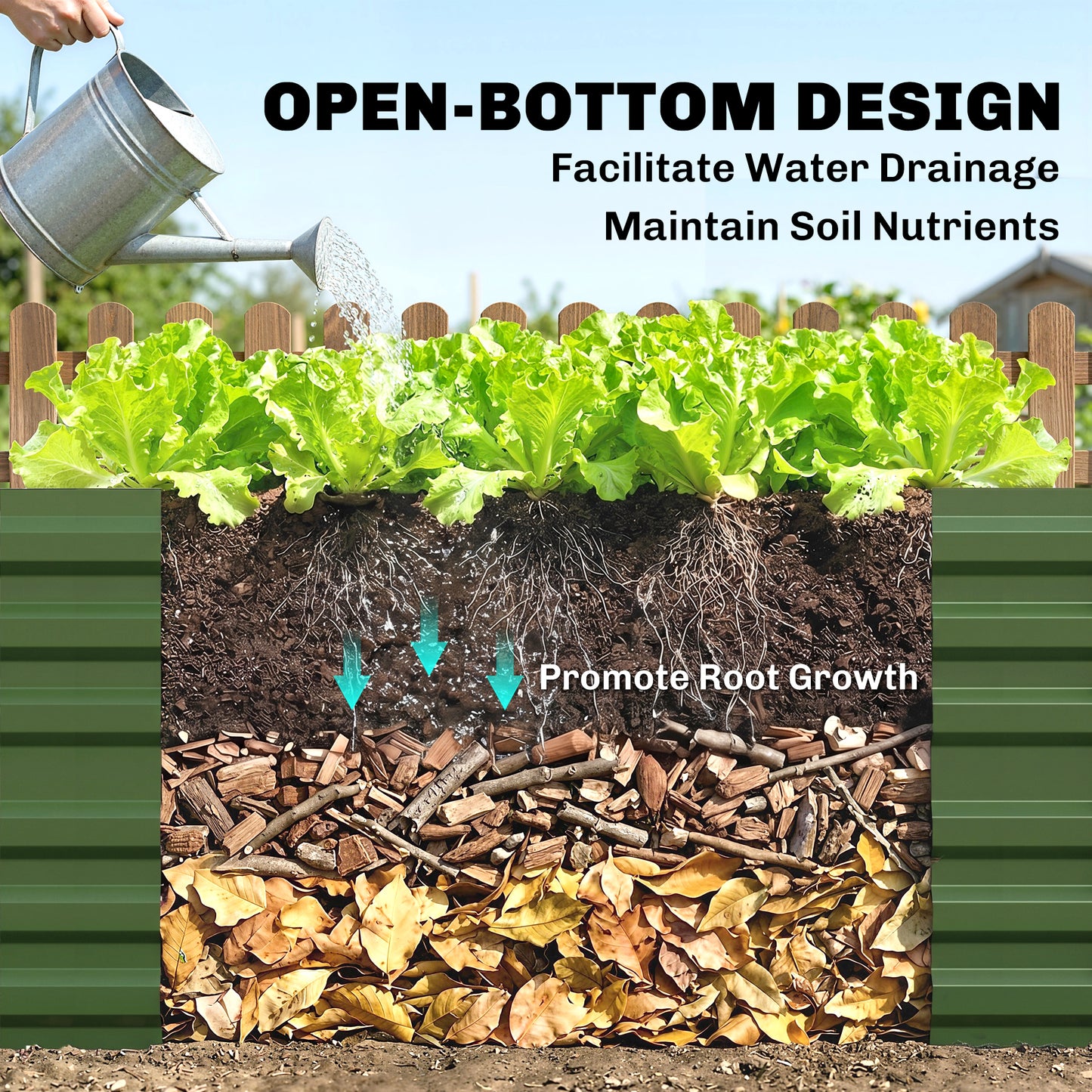 Raised Beds for Garden, Galvanised Steel Outdoor Planters with Multi-reinforced Rods, 180 x 90 x 59 cm, Green