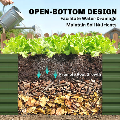 Raised Beds for Garden, Galvanised Steel Outdoor Planters with Multi-reinforced Rods, 180 x 90 x 59 cm, Green