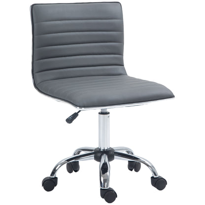 Armless Task Desk Chair, Swivel Office Chair with Faux Leather, Adjustable Seat Height, Chrome Base, Wheels for Home