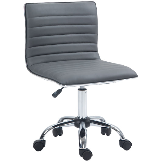Armless Task Desk Chair, Swivel Office Chair with Faux Leather, Adjustable Seat Height, Chrome Base, Wheels for Home