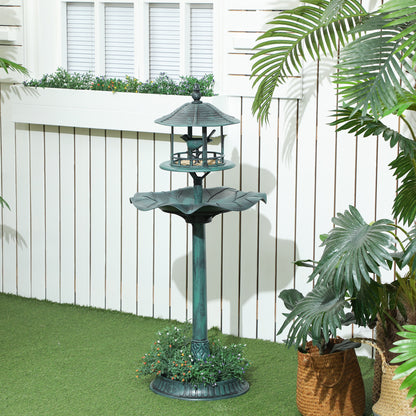 3-in-1 Garden Bird Bath, Freestanding Birdbath with Large Water Basin, Underneath Flower Planter, Φ50 x 113 cm, Green