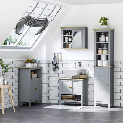 Bathroom Floor Cabinet, Free Standing Cupboard with Double Doors and Adjustable Shelf for Kitchen, Hallway, Living Room, Grey