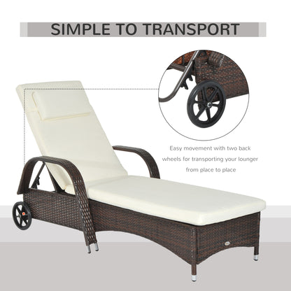 Brown Rattan Sun Lounger w/ Adjustable Steel Frame,200Lx73Wx56-103H cm
