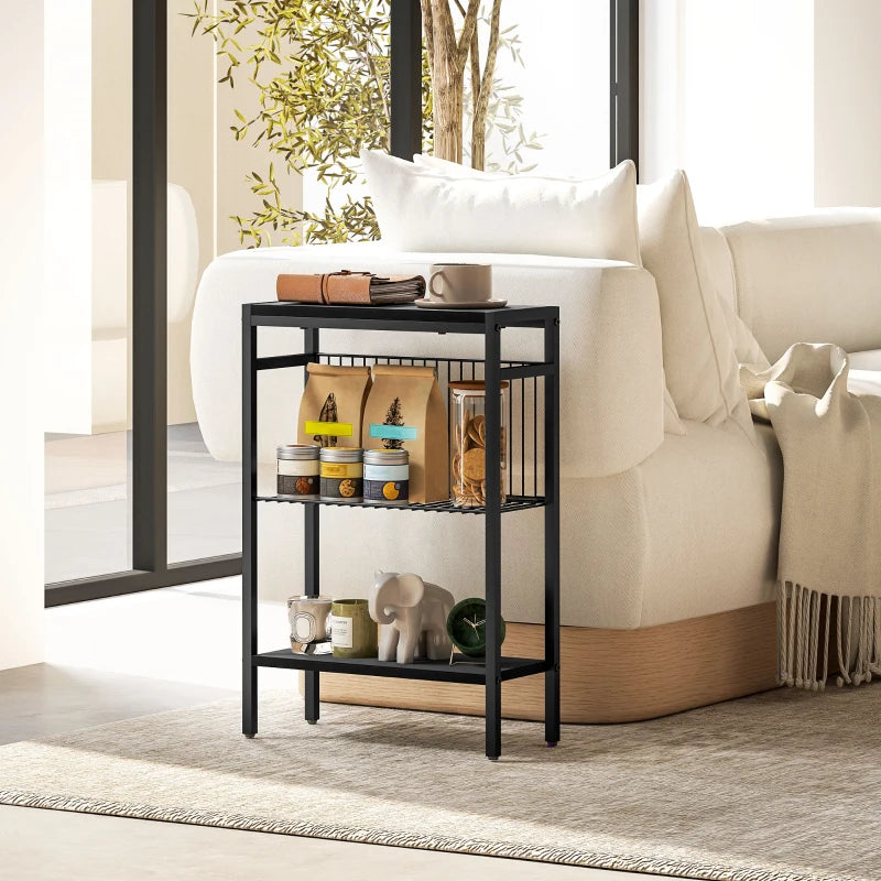 Three Shelf Industrial Style Side Table - Black