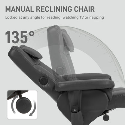 Faux Leather Massage Recliner Chair, with Storage Ottoman - Black