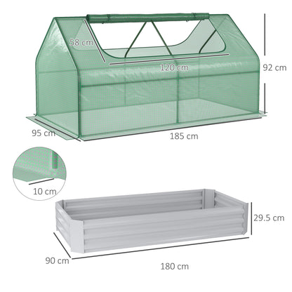 Raised Garden Bed with Greenhouse, Steel Planter Box with Plastic Cover, Roll Up Window, Dual Use for Flowers, Vegetables